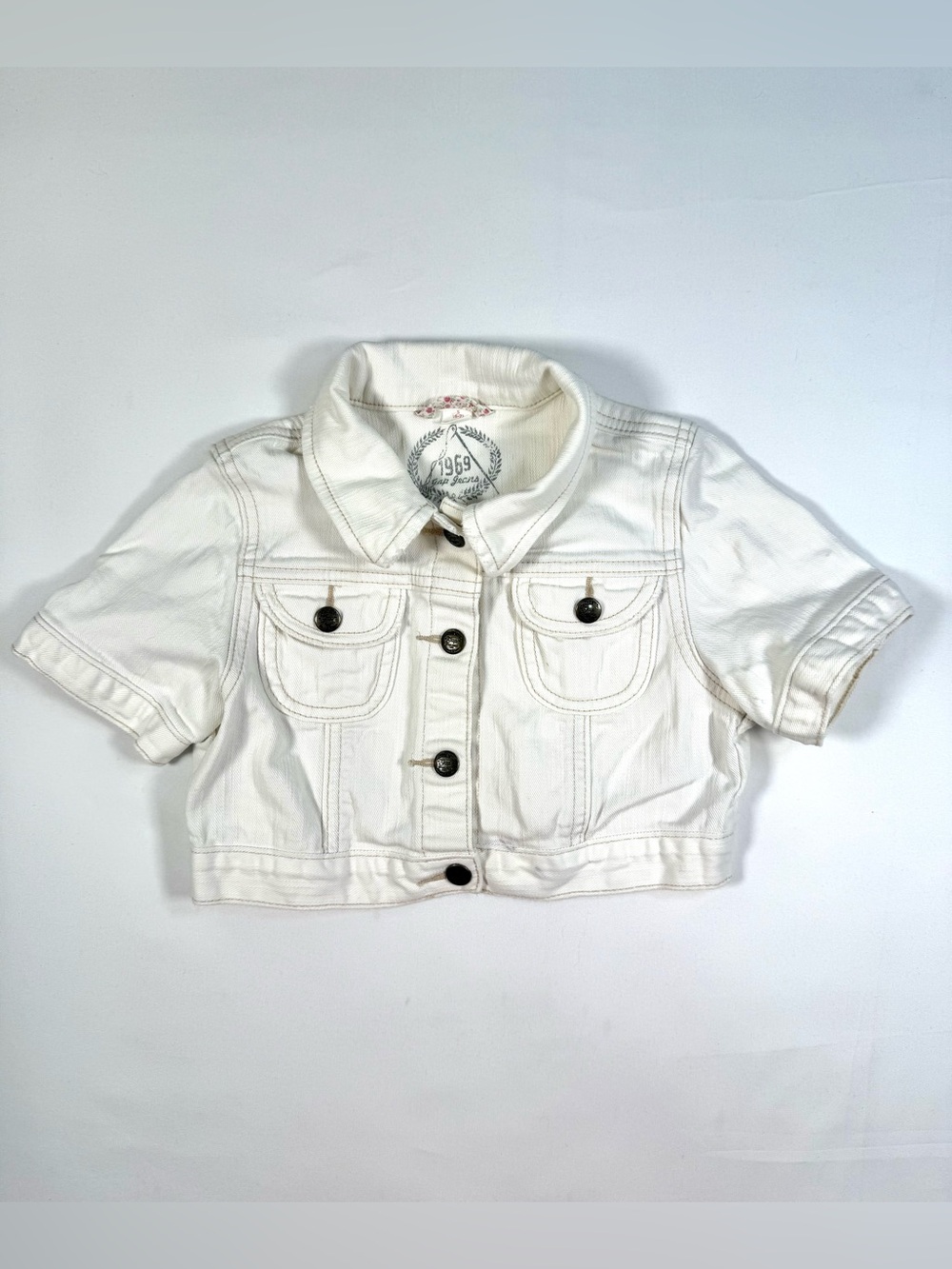 GAP Girls White Cropped Jean Jacket S 6-7‎ Y2K Trucker Retro Coquette Vintage